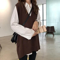plus size 3xl simple classic elegant office ladies vests ulzzang chic leisure new knitting sweater vest women solid v neck loose