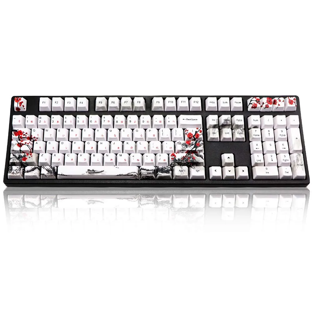 

71 Keys Plum Blossom Keycap Set Mechanical Keyboards PBT Five-sided Sublimation Keycaps for 61/64 Layout Gaming Keypads Gifts