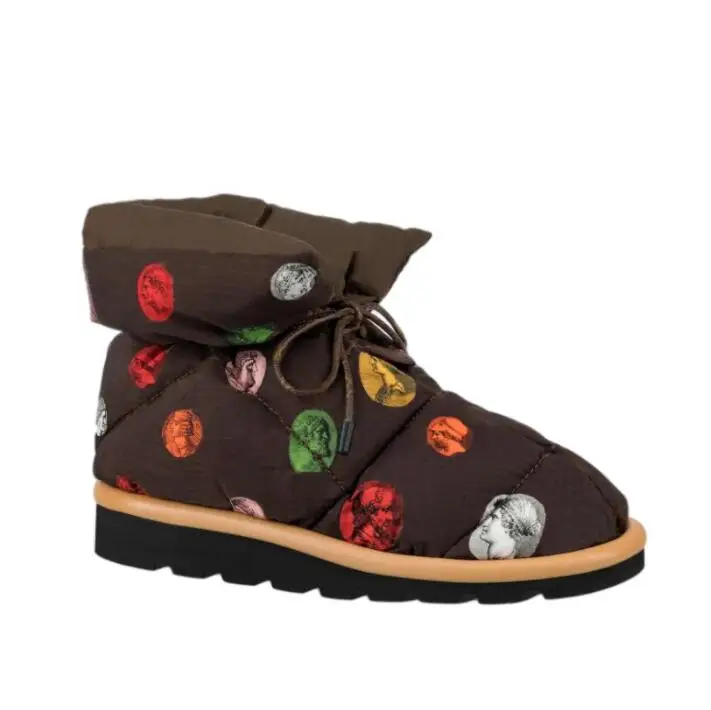 

Water-repellent Nylon Women Ankle Boot Filled with Down Letter Printed Lace Up Snow Boots Female Winter Martin Boots