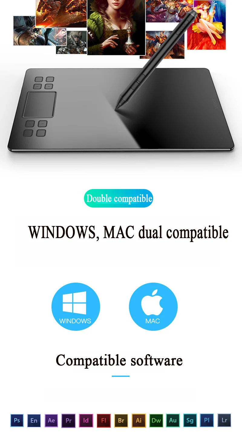 Цифровой планшет графика Рисование планшет Pad w/ручка 8192 уровень 10x" и 6*4" 5080LPI с запасной nib цифровой ручкой