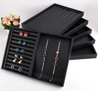 latest black pu leather jewellery display jewelry holder earring box ring necklace organizer pendant bracelet watch storage tray