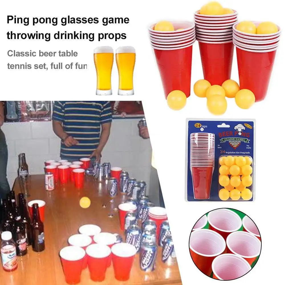 

1 Set Of Ping Pong Glasses Game Throwing Drinking Props Beer Pong Set 24 Red Cups Ping Pong Balls Festival Party Entertainment