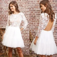 short wedding dresses 2021 o neck hollow back long sleeve a line lace beach country bridal gowns robes de mariee vestidos