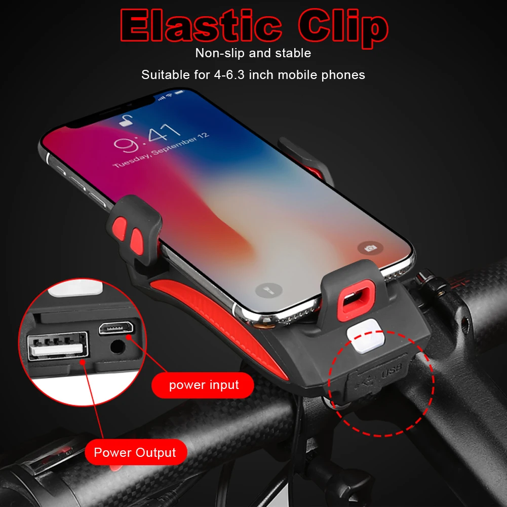 

3 In 1 Multifunctional Bicycle Mobile Phone Stand USB Rechargeable Power LED Charging Handlebar Bracket Bike Light Accessories