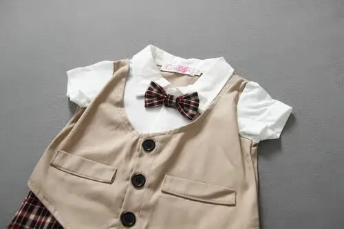 

Gentleman Casual Formal Newborn Toddler Baby Girls Cotton Short Sleeve Turn-down Collar Covered Button Plaid Romper