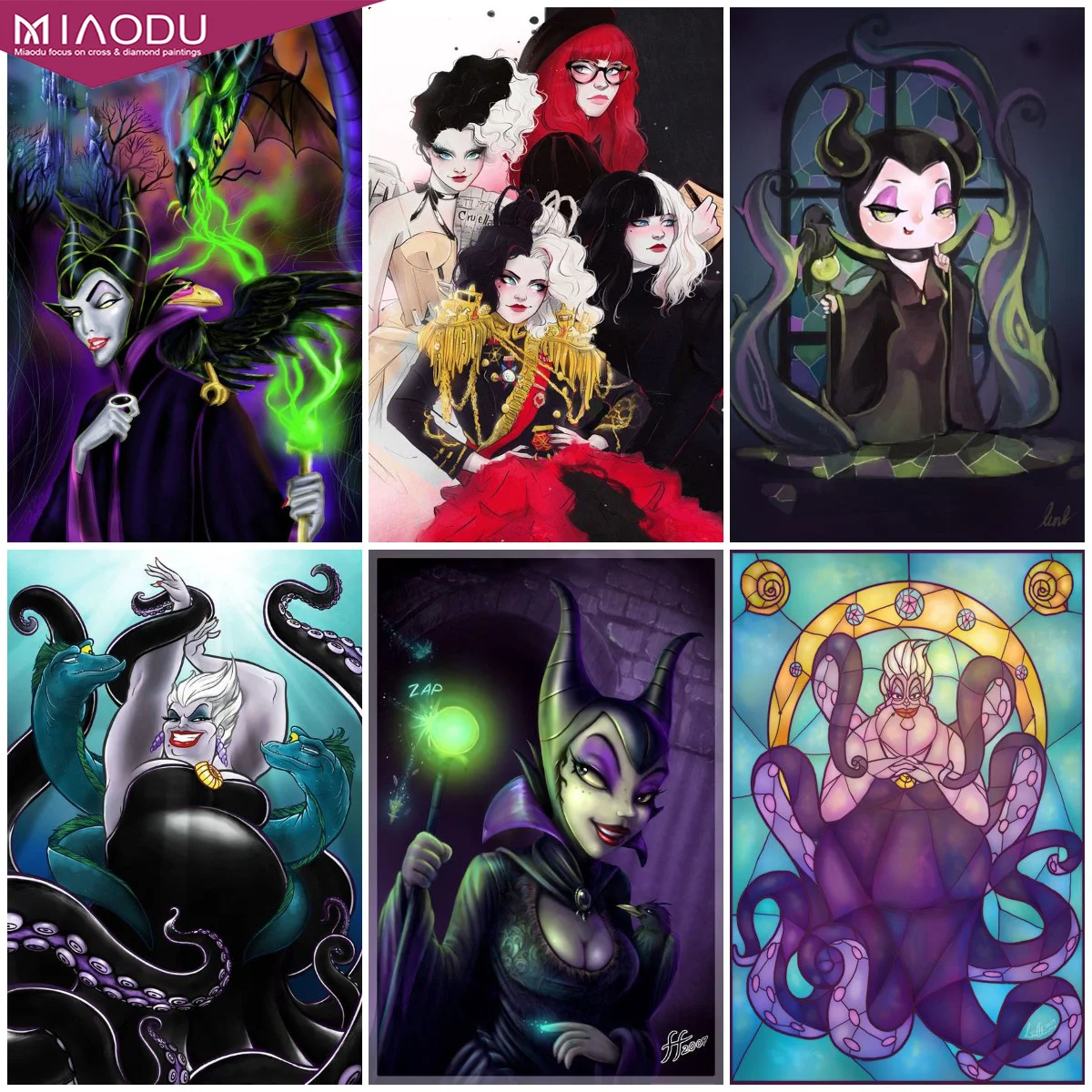 

5D Diy Diamond Painting Disney Villain Evil Witch Ursula Maleficent Cruella Diamond Embroidery Cross Stitch Home Decor Gifts