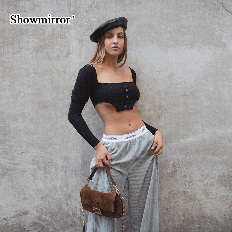 

Женский однотонный топ Showmirror с ремешком на груди, элегантная Сексуальная футболка в стиле Харадзюку