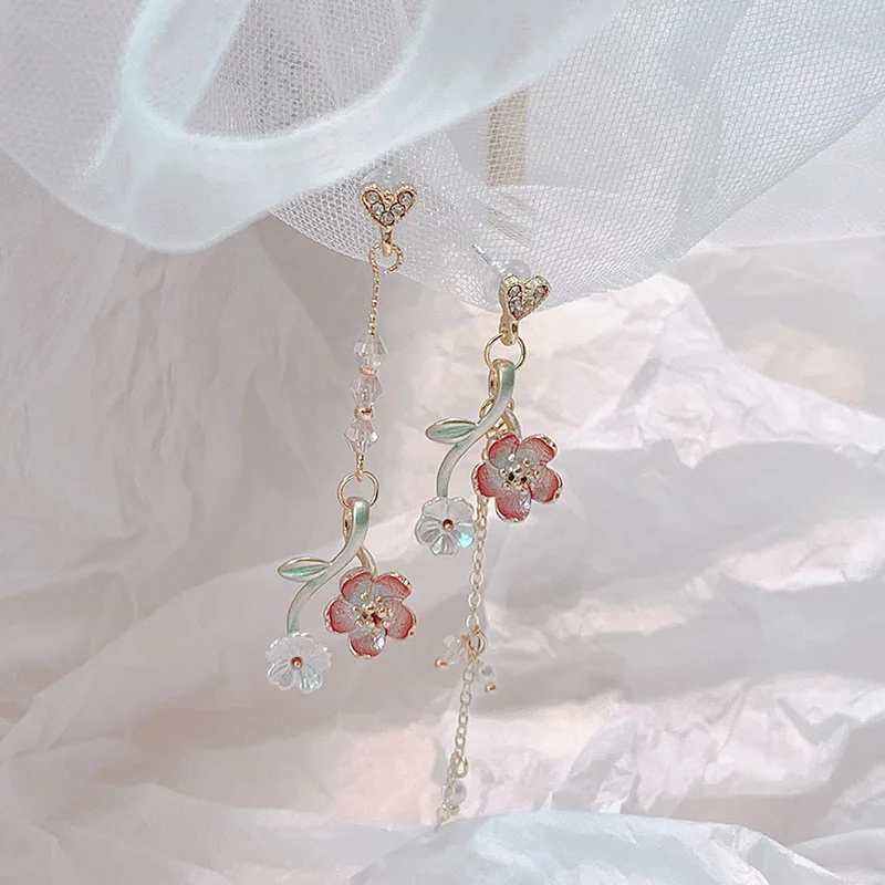 

Tassel new super fairy 2020 thin and sweet pink 925 branch love earrings