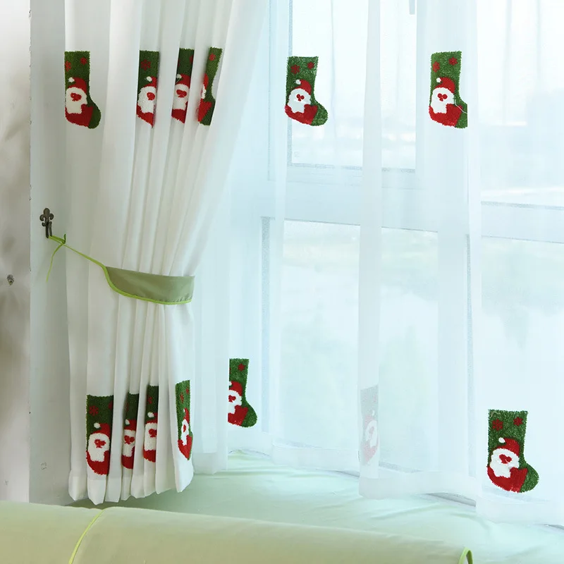 Рождественские декоративные занавески для гостиной с вышивкой полузатемняющие