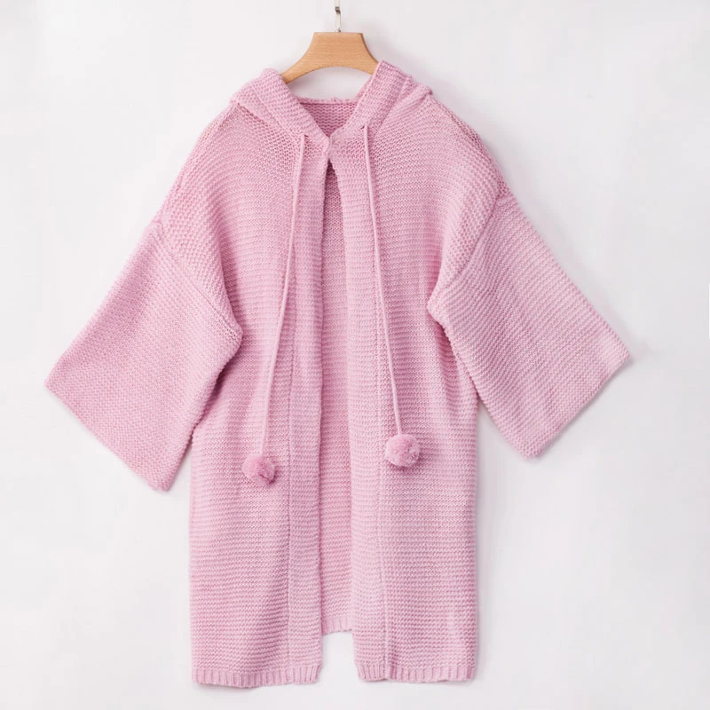 AIUJXK 2019 Autumn Winter Women Long Cardigans Fashion Hooded Casual Loose Knitted Sweaters Female Pink Cardigan Sweater Coat |
