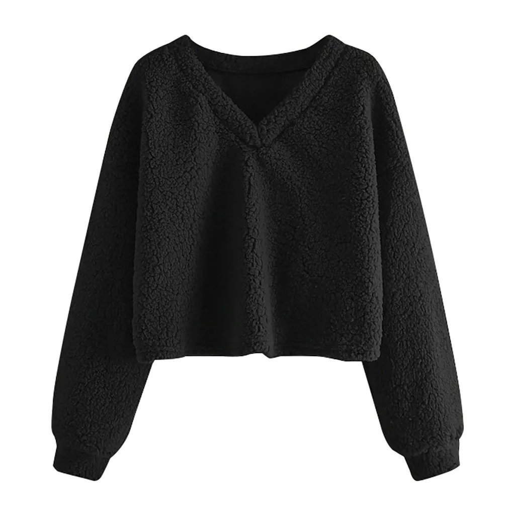 Kawaii moletom feminino sudadera mujer Модный свитшот Женский Повседневный свободный длинный рукав однотонный свитшот с v-образным вырезом