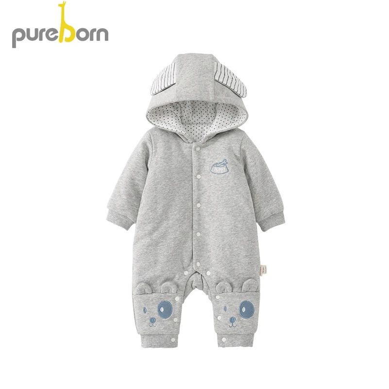 

Pureborn Baby Hooded Romper Thicken Cotton Lined Cartoon Newborn Infant Jumpsuit Boys Girls Clothes Winter