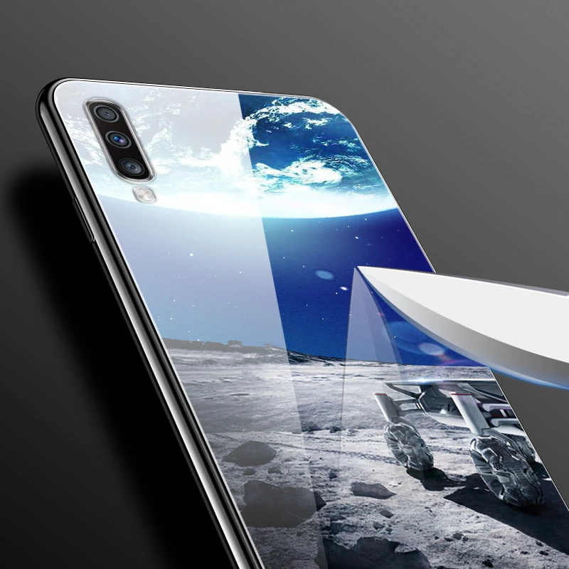 Роскошный стеклянный чехол для samsung Galaxy A70, чехол A 70, чехол на заднюю панель для samsung A70, чехол A705F 6,", ТПУ Рамка, бампер