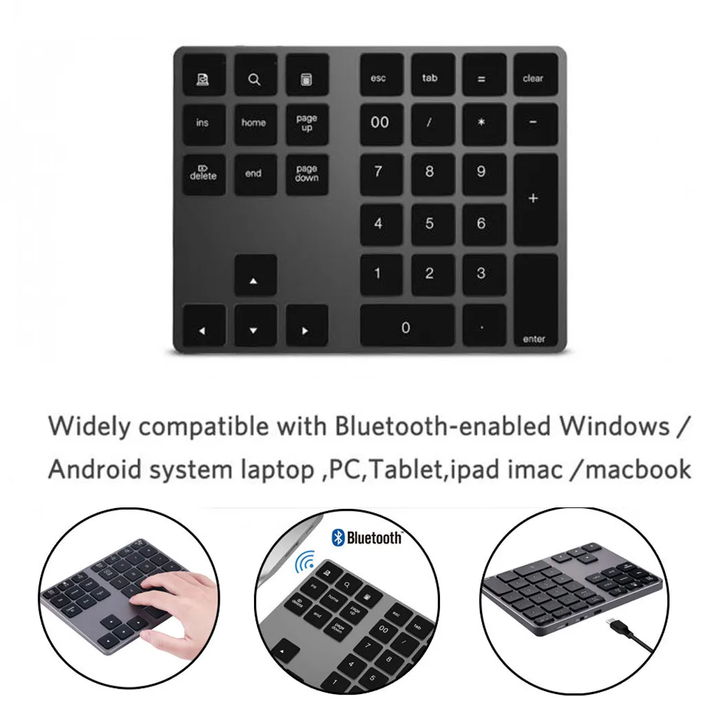 

Новая беспроводная цифровая клавиатура с Bluetooth, 34 клавиши, цифровая клавиатура для счета Teller Windows Ios Mac Os Android Pc Tablet Laptop