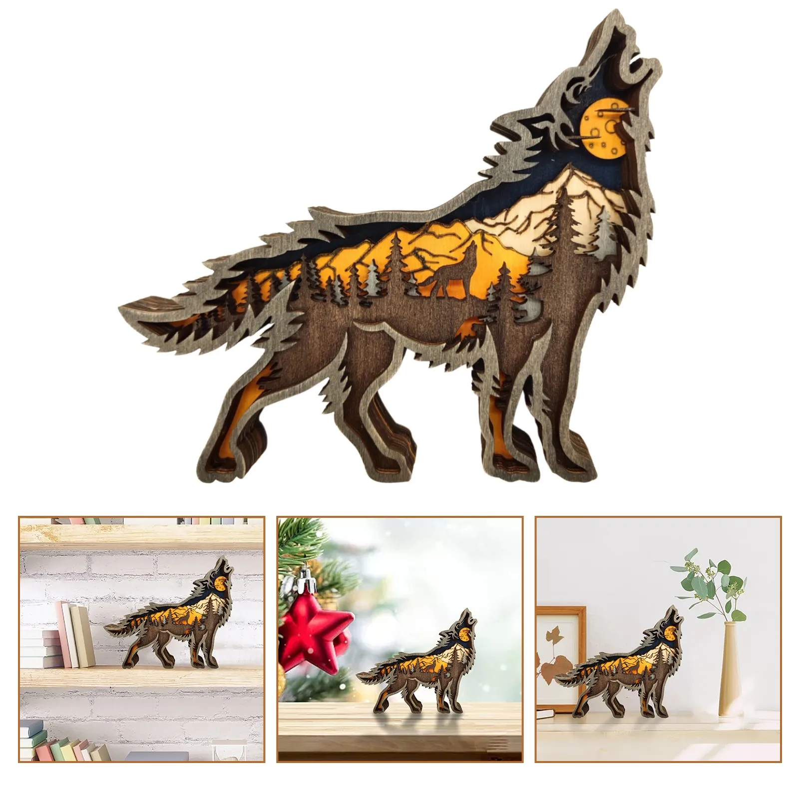

Креативные деревянные украшения Тотем волка, резные Ландшафтные украшения волка, деревянные поделки, полые животные, настольное украшение