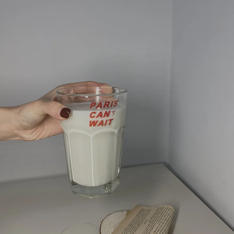 

Korean Style Simple Large-Capacity Glass Red English Thickened Heat-Resistant Milk Juice Coffee Cup Home Restaurant Crystal Cup