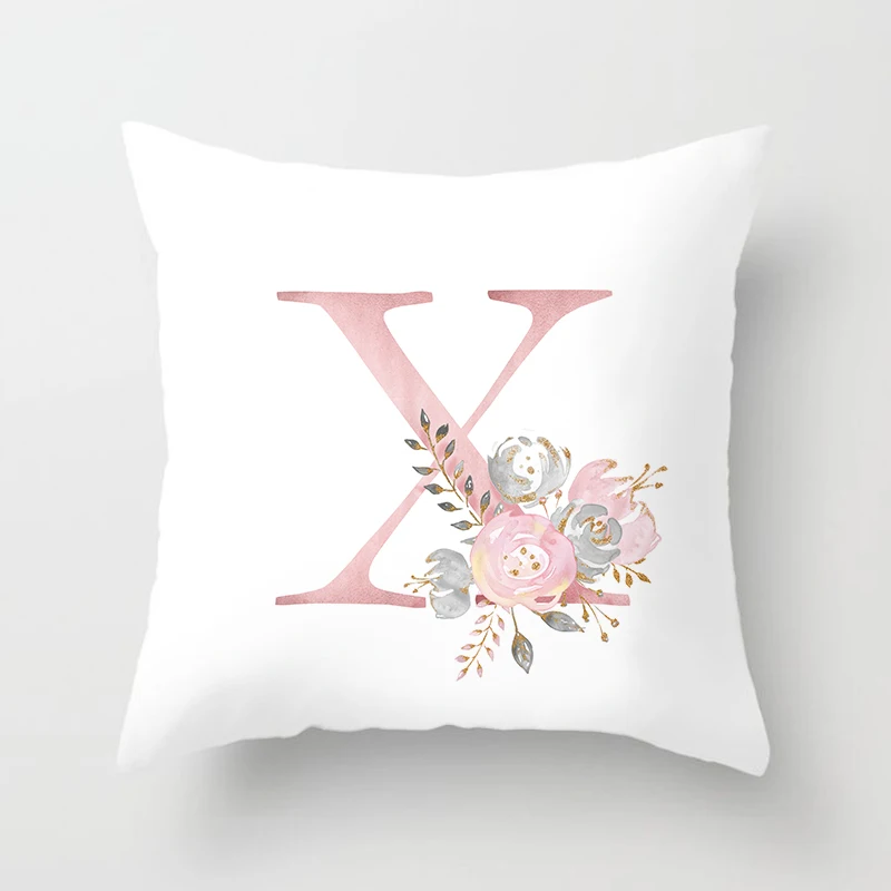 Modern Simple Rose Gold English Alphabet Rosa Floral Peach Skin Pillowcase 45*45 Throw Pillow Home Decor Pillowcov Cushion