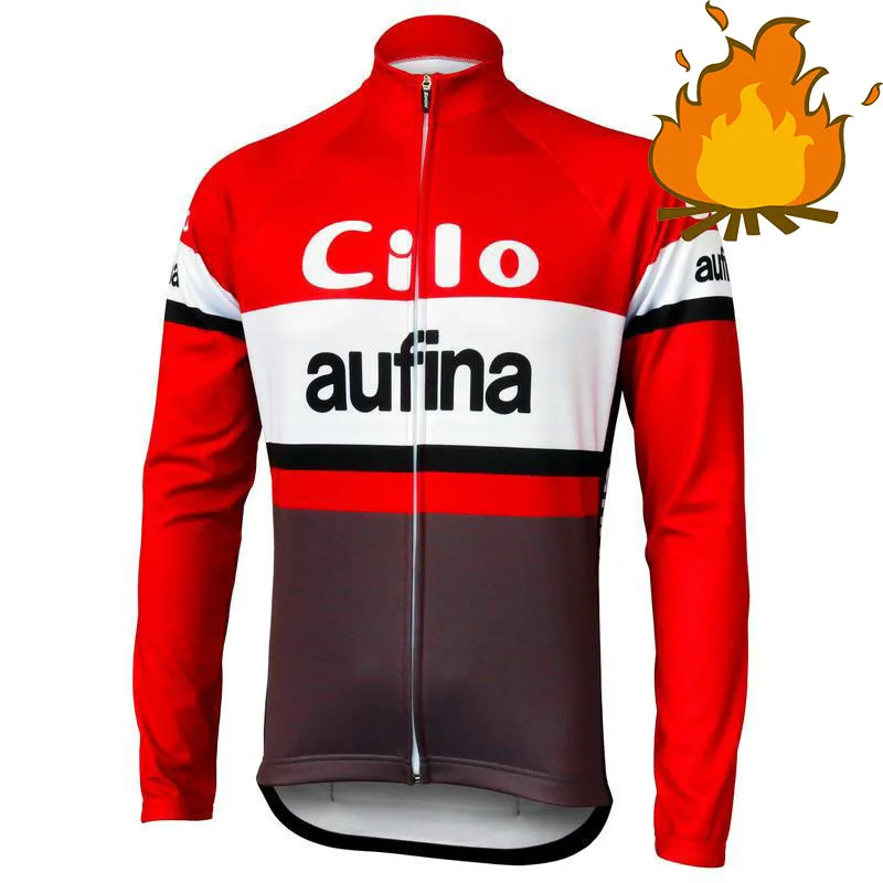 

2022 Men's Red Winter Thermal Fleece Long Sleeve Cycling Jersey Bike Top