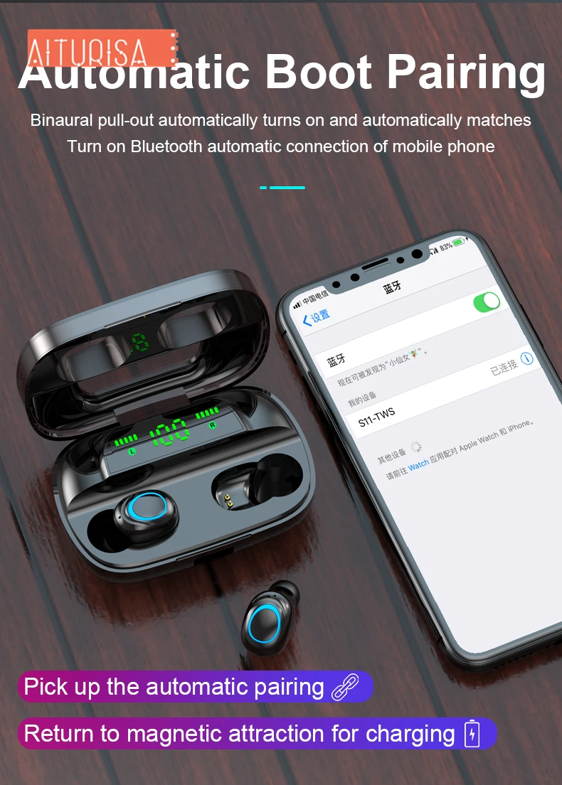 Новые беспроводные наушники-вкладыши для спорта, Bluetooth 5,0, сенсорные наушники, встроенный микрофон, звонок с зарядным устройством 3000 мАч для samsung