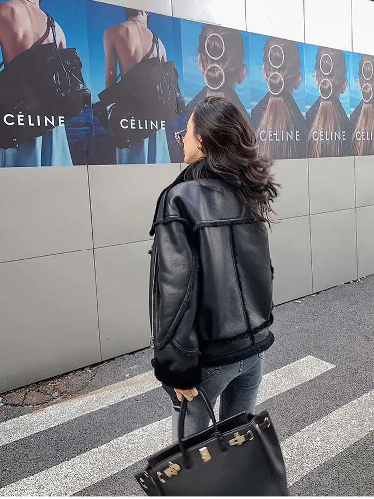 2022 New Winter Fashion Women's Sheepskin Coat 100% Genuine Shearing Jacket Wool Liner Warm Windbreaker for Female Loose Casaul