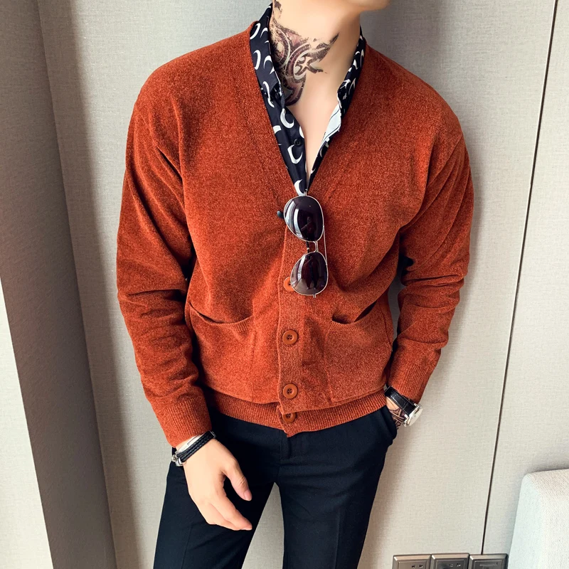 Осенне-зимний мужской кардиган в английском стиле однотонный Повседневный