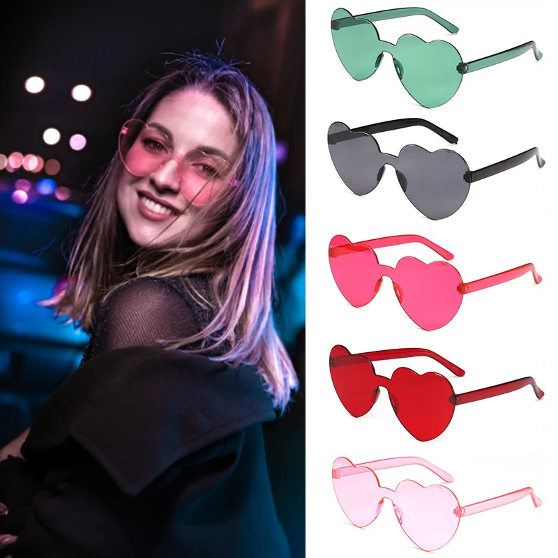 Солнцезащитные очки без оправы в форме сердца женские прозрачные пластиковые