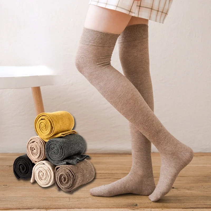 

Women Stockings Winter Solid Color Cotton Knee High Socks Ins Fashion Girls Jk Calf Slim Long Socks Female чулки носки женские