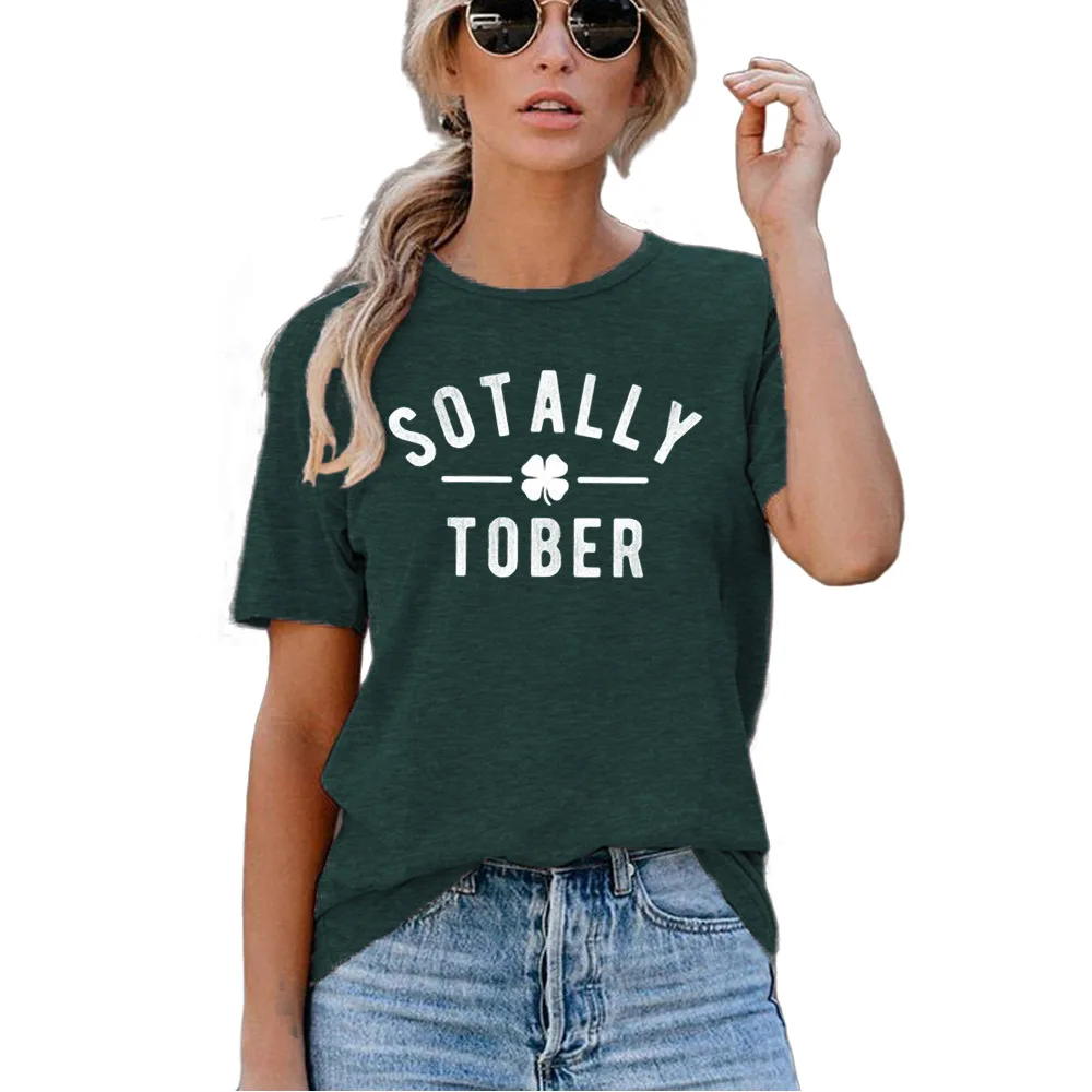 

Carney women's top leaf knot letter print round neck short sleeve T-shirt
