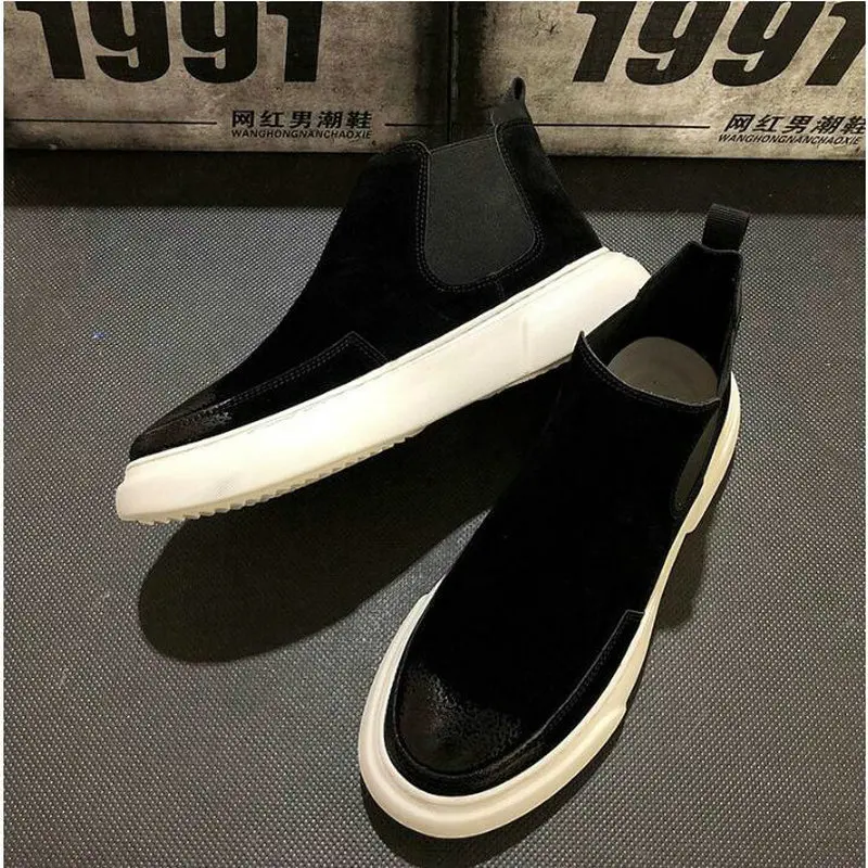 Мужские замшевые ботинки на плоской подошве дизайнерские без шнуровки ботильоны