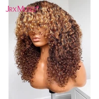 jerry curly full machine made wig with bangs brazilian remy highlights blonde human hair wig ombre brown colored for black women