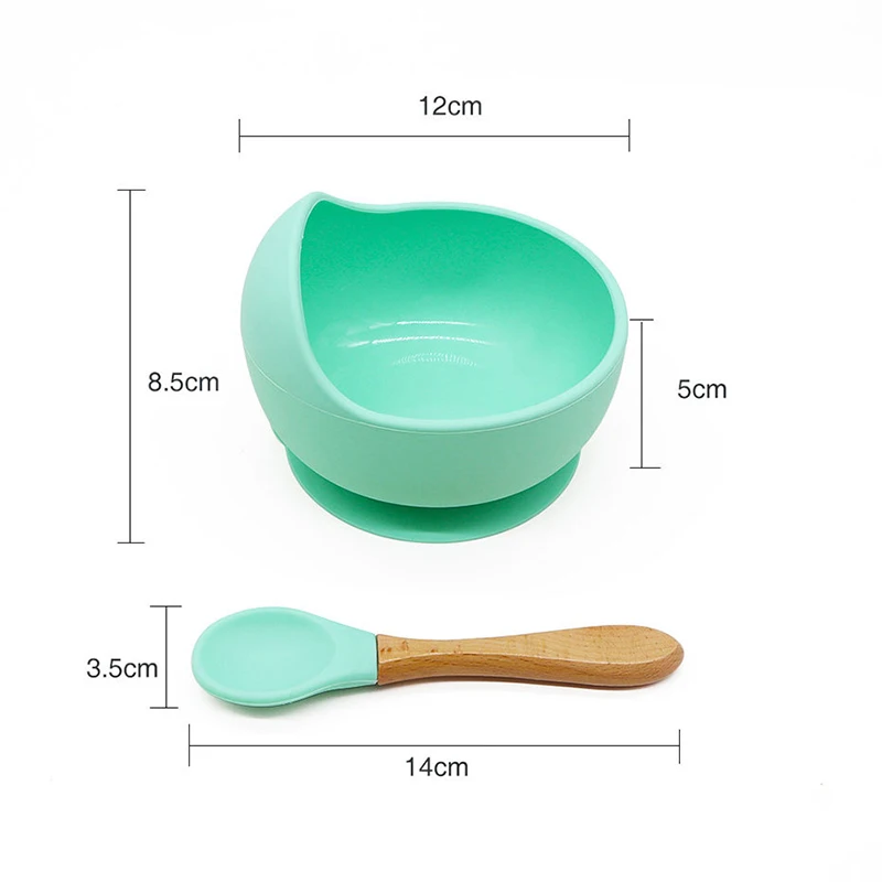 

27Colors Baby Feeding Silicone Bowl Set With Spoon Wood Learning Dishes Non-Slip Suction Bowl Tableware Baby Stuff Dropshipping