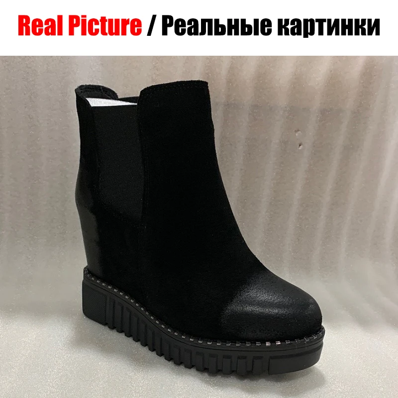 DORATASIA/Элегантные женские ботильоны из натуральной коровьей замши на платформе; сезон осень-зима; модная женская обувь, увеличивающая рост; размеры 32-40