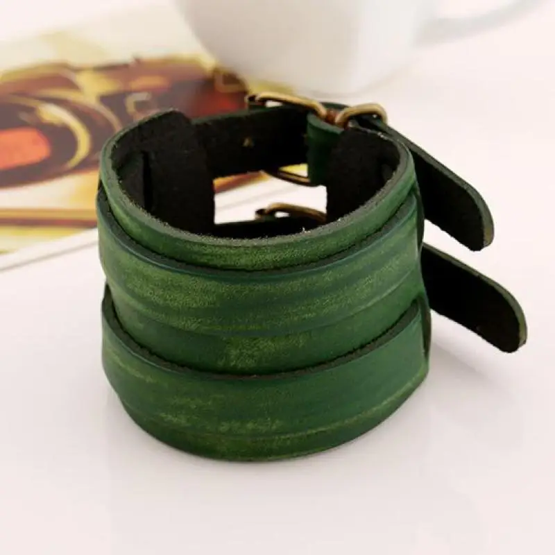 Винтажные панк крутые браслеты-манжеты из натуральной кожи для женщин широкие