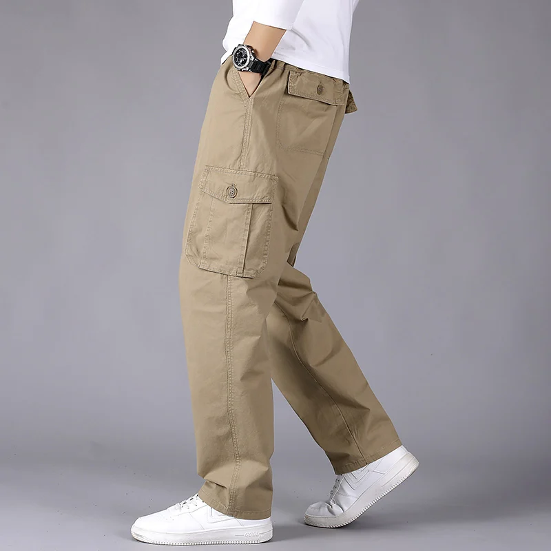 Брюки-карго мужские повседневные, свободные штаны с прямыми штанинами, длинные брюки цвета хаки, большие размеры 6XL, весна-осень