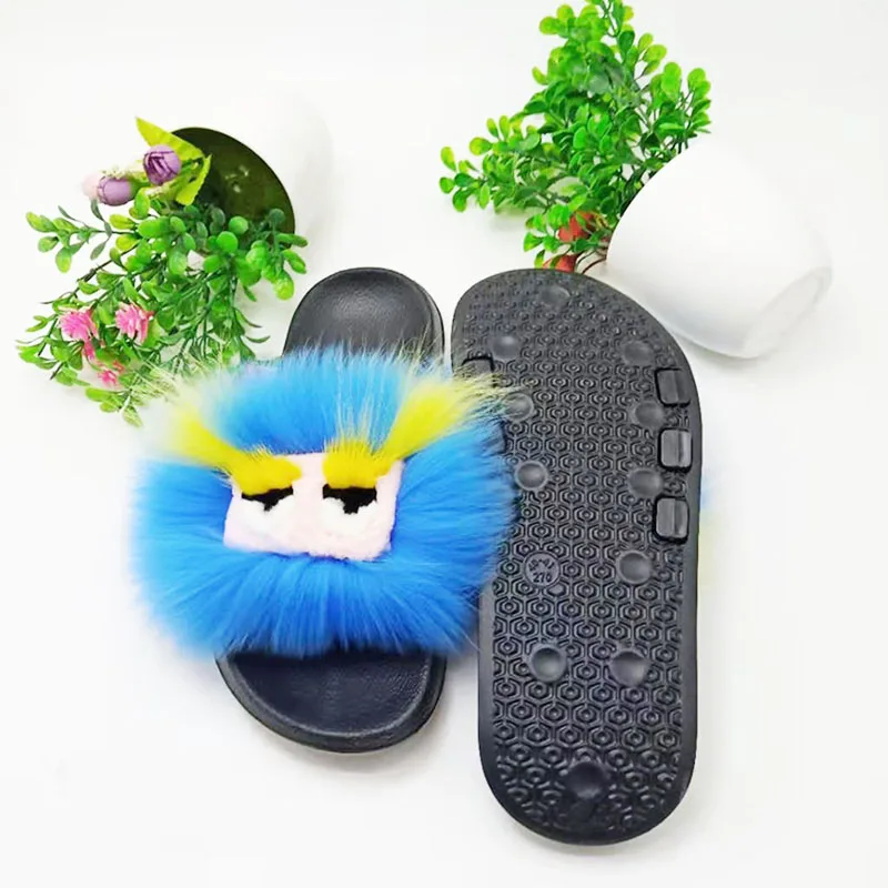 Женщины Монстр Мягкие тапочки Femmes из натурального Лисьего меха шлепанцы без