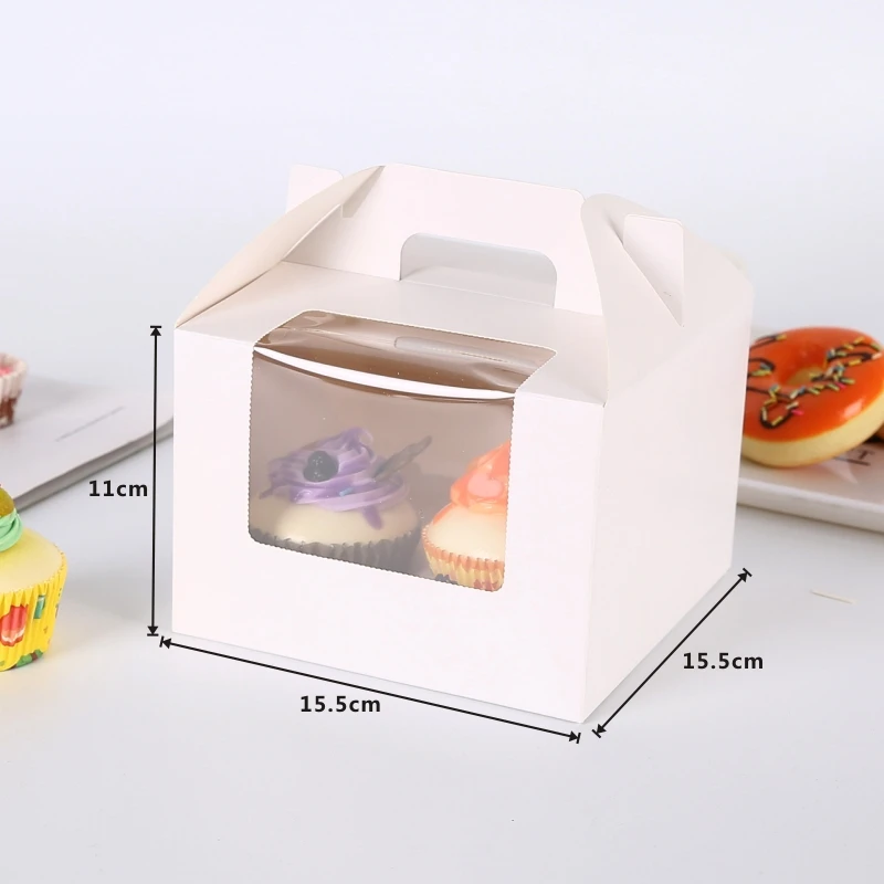 

StoBag 10pcs/lot Kraft/White Handle Paper Box With Window Cupcake Packaging Birthday Party Handmade Cookies Hold Event Favor