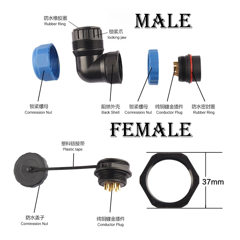 Водонепроницаемый разъем SP28 IP68 кабель штекер и гнездо 3 5 7 9 12 16 19 24 Pin SD28 28 мм локоть
