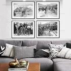Французская фотография на велосипеде, винтажный настенный плакат, художественные картины, черно-белый велосипед, федирико бахамонтс, Картина на холсте