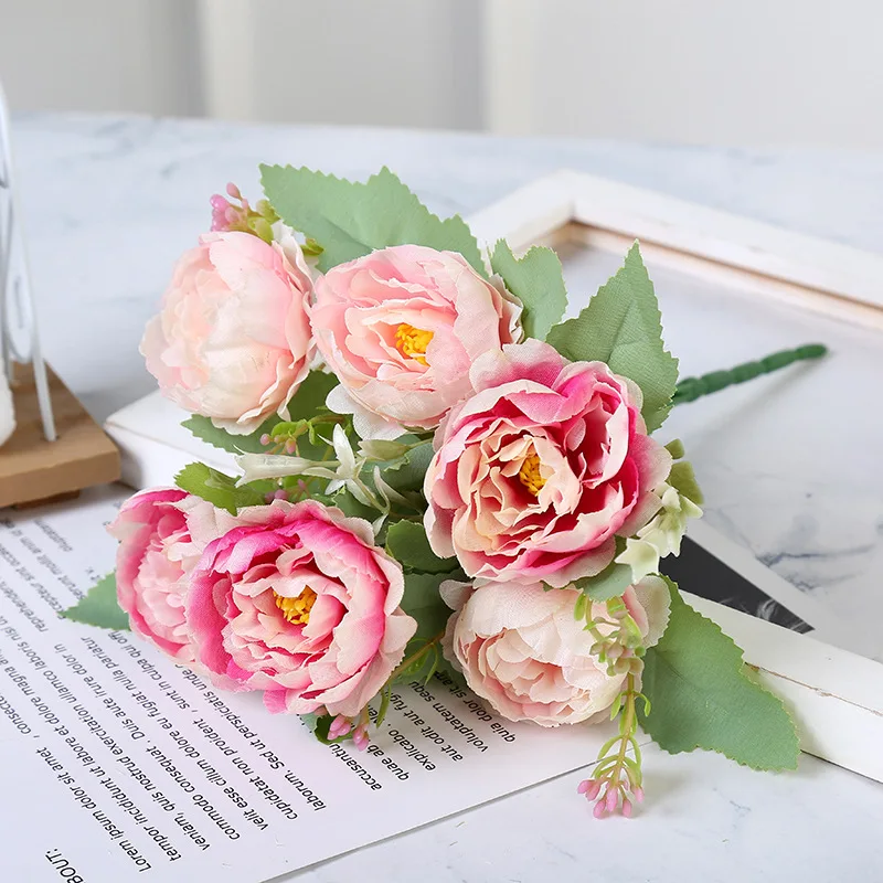 6 головок Пион Искусственные цветы букет дешевые поддельные для дома Свадебные