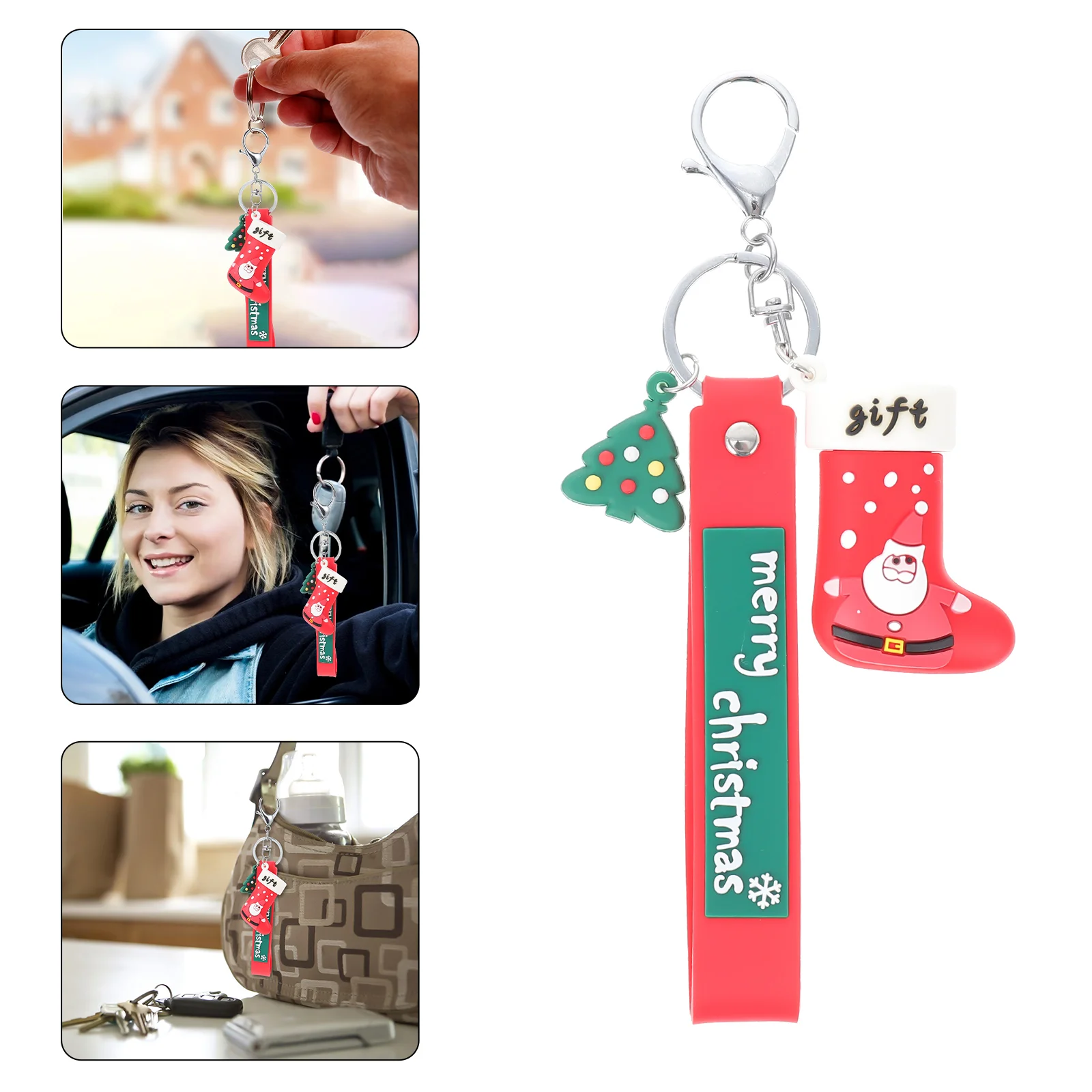

1PC Decorative Xmas Keyring Pendant Adorable Xmas Keychain Bag Car Decor Accessory