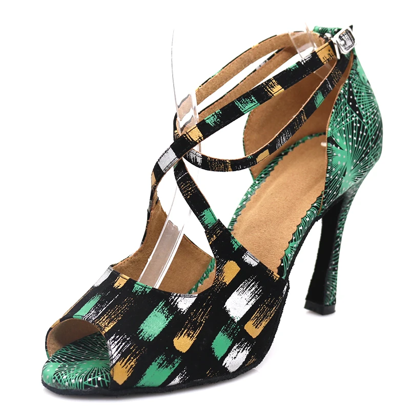 Samisoler Latin Dance Shoes Rainbow Colors bright PU Women's Salsa elegant Ballroom dancing shoes soft tango dance shoes heel