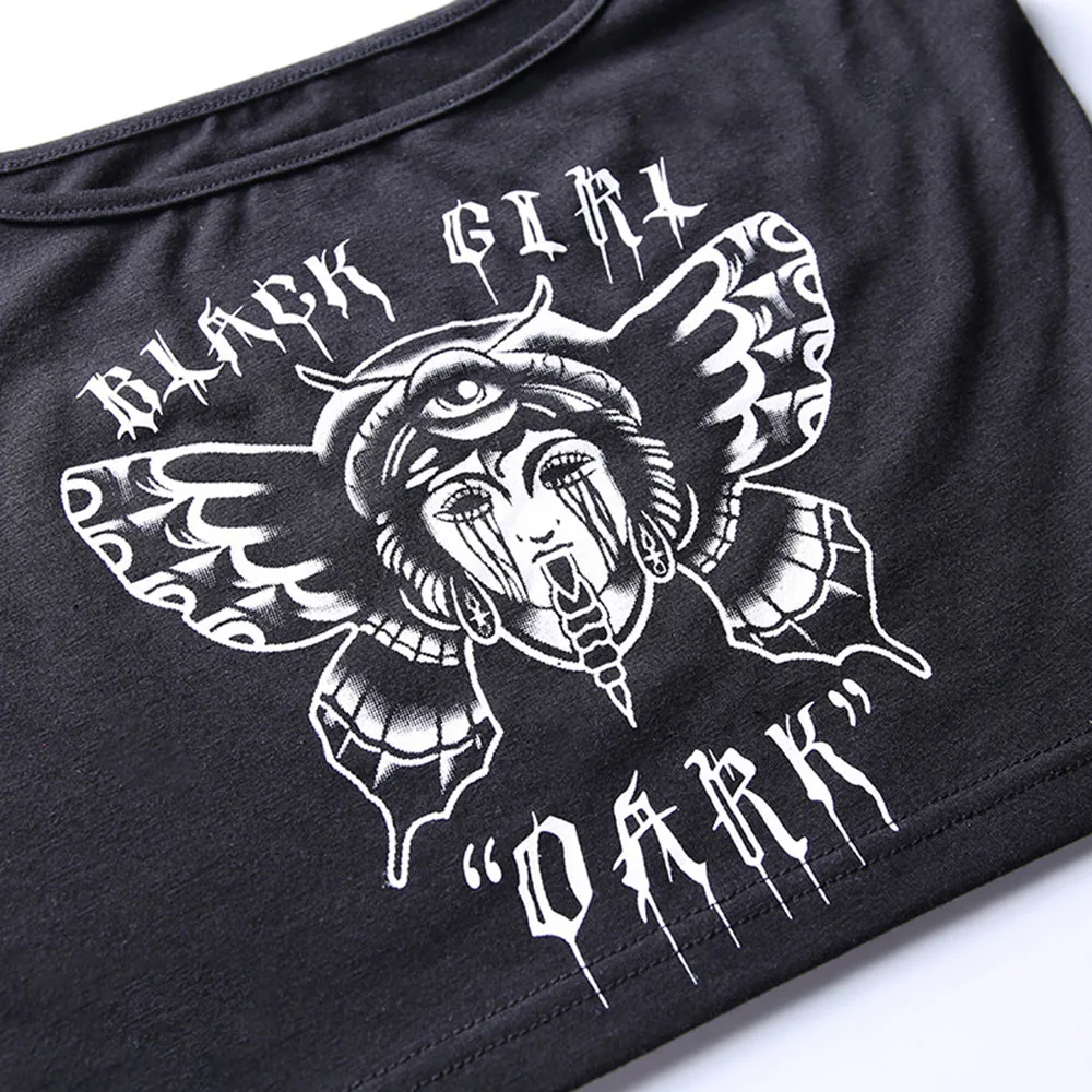 

Western Style Punk Printing Tank Top Slim Navel Fashion High Street Casual 2021 Summer New Women's Round Neck