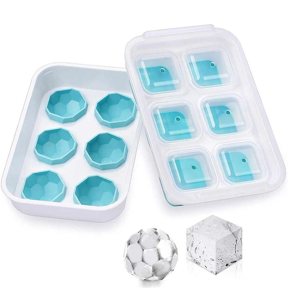 

Silicones Ice Cube Tray Whiskey Ice Square Mold ,With Lid 6 Cavities Food Grade Mold Mold For Cocktail Ice Cube Making Tool