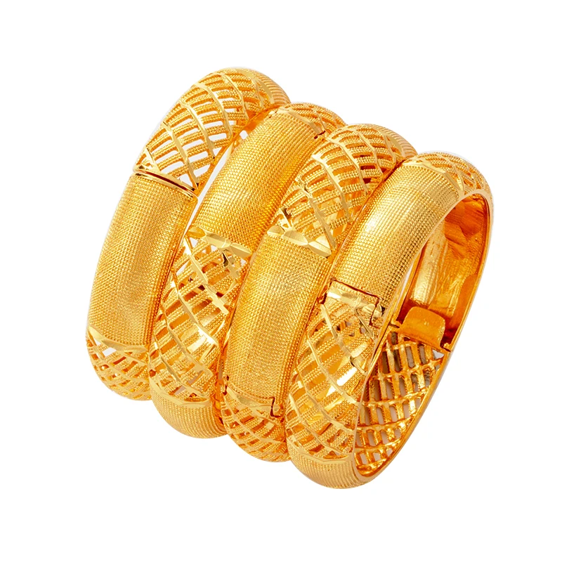

4pcs/lot Wedding Gold Bangles for Women Dubai Bride Ethiopian Bracelet Africa Bangle Arab Jewelry Gold Charm