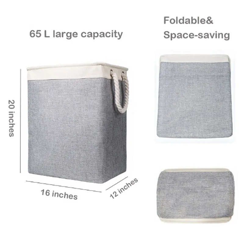 

Foldable Laundry Basket Cotton Linen Laundry Basket Can Portable Bedroom Clothes Storage Basket