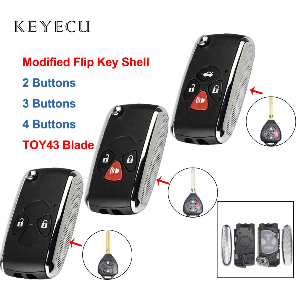 

Keyecu Modified Flip Key Shell Case FOB for Toyota Yaris Prado Tarago Camry Corolla RAV4 Hilux Vitz Aqua Reiz Crown Avalon Venza