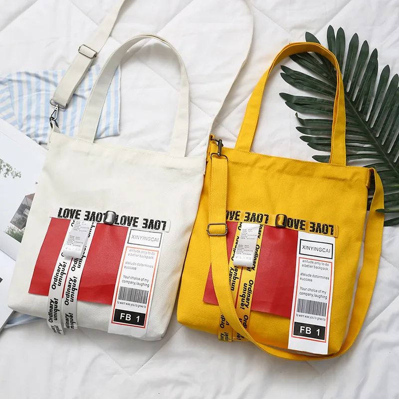 

Fashion English Ribbon Canvas Women Girl Bag Single Shoulder Tote Leisure Crossbody For Art Handbag