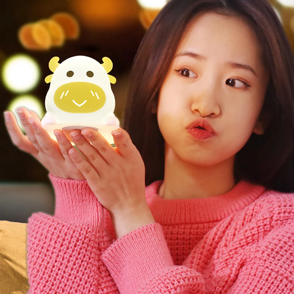 

Kids Baby Nursery Tap Control Bedside Table Silicone LED Night Light Modern Gift For Bedroom USB Rechargeable Cute Eyes Caring