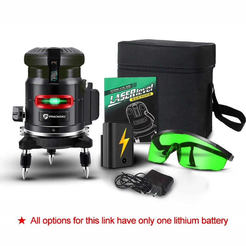 

PRACMANU 5 Lines 6 Points 360Self Leveling Laser Levels Laser Levels Rechargeable Dust Proof Rubber Touch Keypad Rotary Base