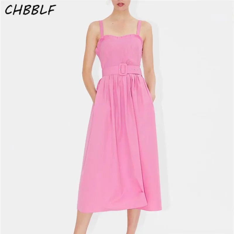CHBBLF женское розовое платье без рукавов галстук бабочка пояса Спагетти ремень с открытой спиной эластичный